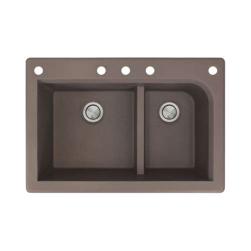 Transolid Radius 33in x 22in silQ Granite Drop-in Double Bowl Kitchen Sink with 5 CABDF Faucet Holes, In Espresso