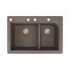 Transolid Radius 33in x 22in silQ Granite Drop-in Double Bowl Kitchen Sink with 4 CABE Faucet Holes, In Espresso