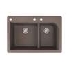 Transolid Radius 33in x 22in silQ Granite Drop-in Double Bowl Kitchen Sink with 3 CAD Faucet Holes, In Espresso