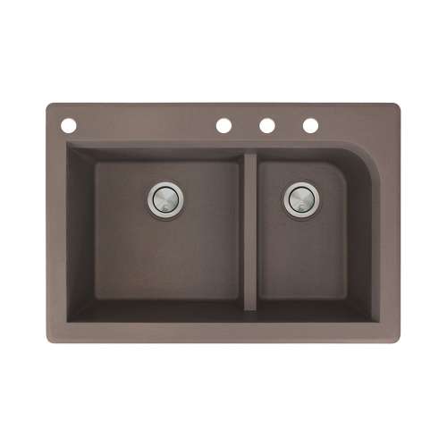 Transolid Radius 33in x 22in silQ Granite Drop-in Double Bowl Kitchen Sink with 4 CADE Faucet Holes, In Espresso