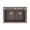Transolid Radius 33in x 22in silQ Granite Drop-in Double Bowl Kitchen Sink with 5 CADEF Faucet Holes, In Espresso