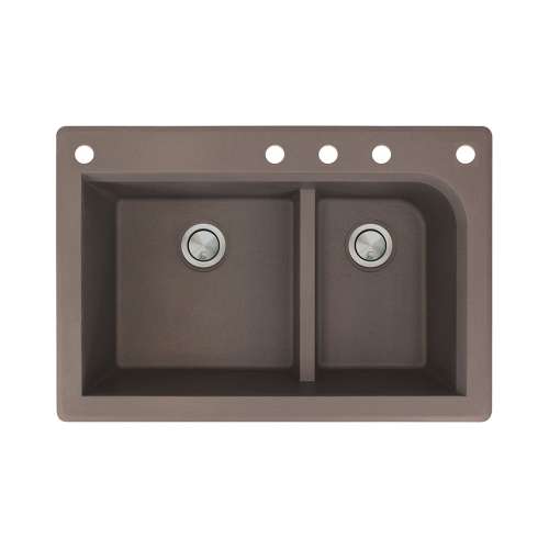 Transolid Radius 33in x 22in silQ Granite Drop-in Double Bowl Kitchen Sink with 5 CADEF Faucet Holes, In Espresso