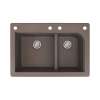 Transolid Radius 33in x 22in silQ Granite Drop-in Double Bowl Kitchen Sink with 4 CADF Faucet Holes, In Espresso