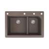 Transolid Radius 33in x 22in silQ Granite Drop-in Double Bowl Kitchen Sink with 4 CAEF Faucet Holes, In Espresso