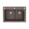 Transolid Radius 33in x 22in silQ Granite Drop-in Double Bowl Kitchen Sink with 3 CAF Faucet Holes, In Espresso