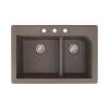 Transolid Radius 33in x 22in silQ Granite Drop-in Double Bowl Kitchen Sink with 3 CBD Faucet Holes, In Espresso