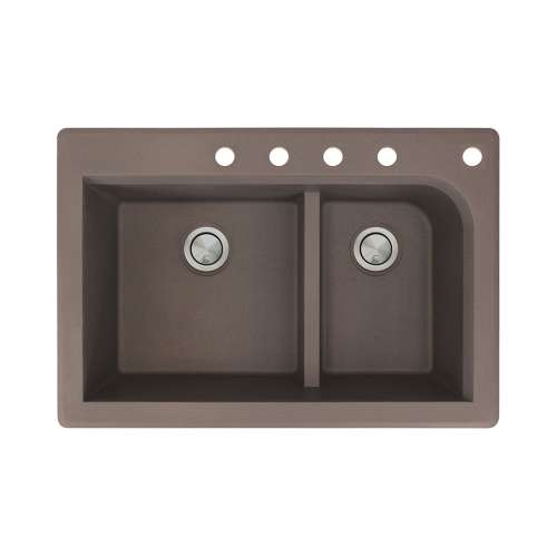 Transolid Radius 33in x 22in silQ Granite Drop-in Double Bowl Kitchen Sink with 5 CBDEF Faucet Holes, In Espresso