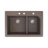 Transolid Radius 33in x 22in silQ Granite Drop-in Double Bowl Kitchen Sink with 3 CBE Faucet Holes, In Espresso