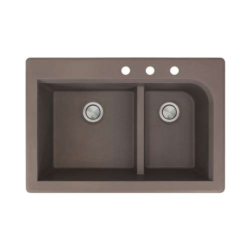 Transolid Radius 33in x 22in silQ Granite Drop-in Double Bowl Kitchen Sink with 3 CDE Faucet Holes, In Espresso