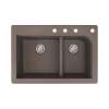 Transolid Radius 33in x 22in silQ Granite Drop-in Double Bowl Kitchen Sink with 4 CDEF Faucet Holes, In Espresso