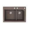 Transolid Radius 33in x 22in silQ Granite Drop-in Double Bowl Kitchen Sink with 3 CDF Faucet Holes, In Espresso