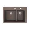 Transolid Radius 33in x 22in silQ Granite Drop-in Double Bowl Kitchen Sink with 2 CE Faucet Holes, In Espresso