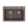 Transolid Radius 33in x 22in silQ Granite Drop-in Double Bowl Kitchen Sink with 3 CEF Faucet Holes, In Espresso