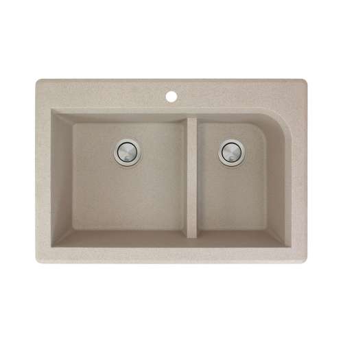 Transolid Radius 33in x 22in silQ Granite Drop-in Double Bowl Kitchen Sink with 1 Pre-Drilled Faucet Hole, in Café Latte