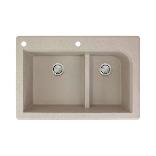 Transolid Radius 33in x 22in silQ Granite Drop-in Double Bowl Kitchen Sink with 2 CA Faucet Holes, In Café Latte