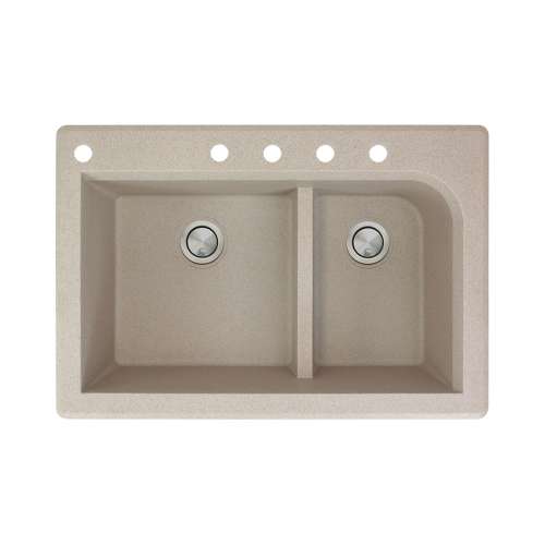 Transolid Radius 33in x 22in silQ Granite Drop-in Double Bowl Kitchen Sink with 5 CABDE Faucet Holes, In Café Latte