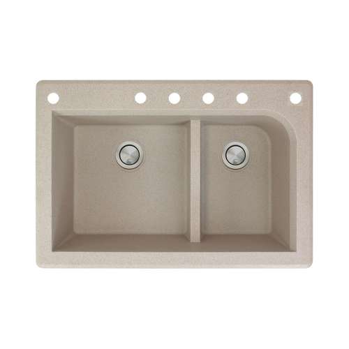 Transolid Radius 33in x 22in silQ Granite Drop-in Double Bowl Kitchen Sink with 6 CABDEF Faucet Holes, In Café Latte