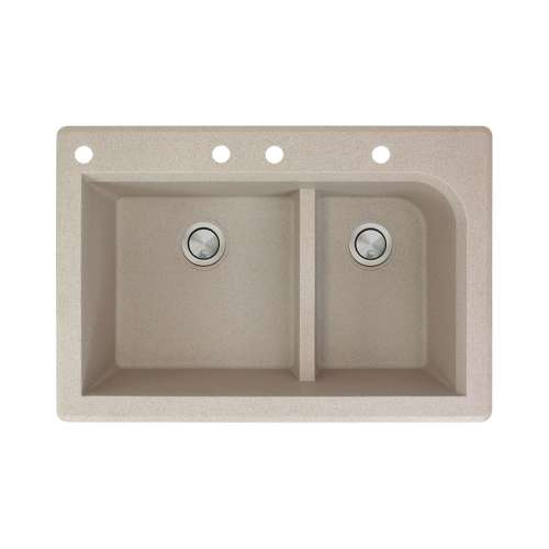 Transolid Radius 33in x 22in silQ Granite Drop-in Double Bowl Kitchen Sink with 4 CABE Faucet Holes, In Café Latte