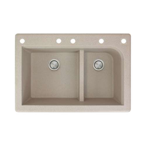 Transolid Radius 33in x 22in silQ Granite Drop-in Double Bowl Kitchen Sink with 5 CABEF Faucet Holes, In Café Latte