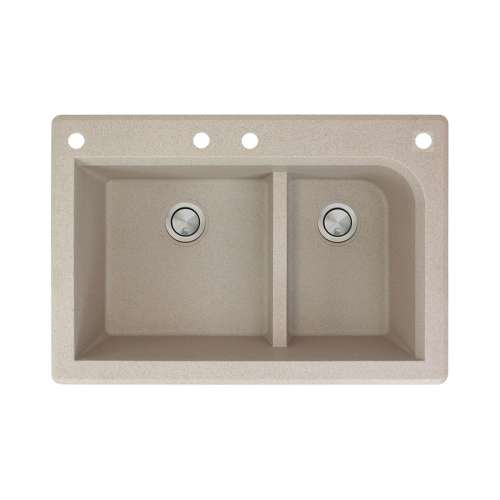 Transolid Radius 33in x 22in silQ Granite Drop-in Double Bowl Kitchen Sink with 4 CABF Faucet Holes, In Café Latte