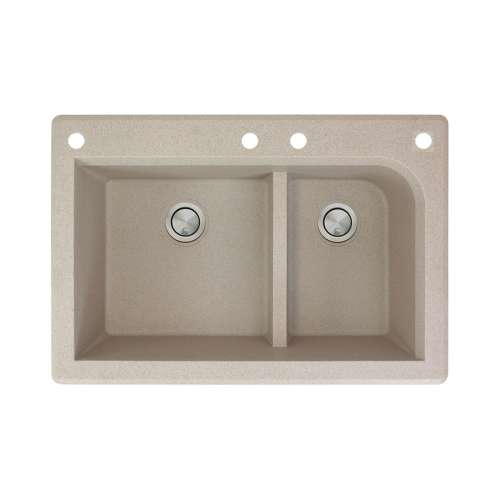 Transolid Radius 33in x 22in silQ Granite Drop-in Double Bowl Kitchen Sink with 4 CADF Faucet Holes, In Café Latte