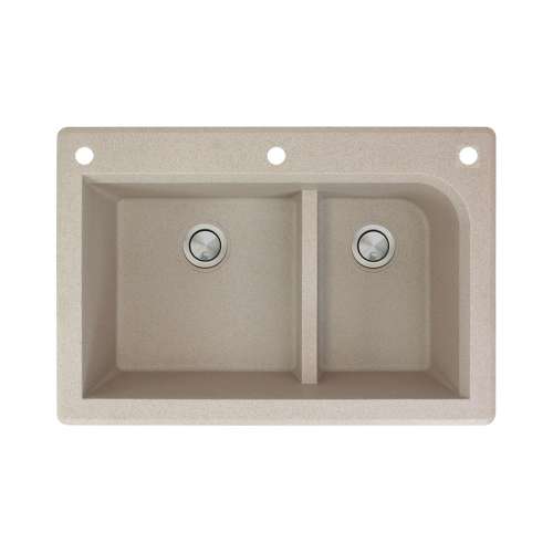Transolid Radius 33in x 22in silQ Granite Drop-in Double Bowl Kitchen Sink with 3 CAF Faucet Holes, In Café Latte