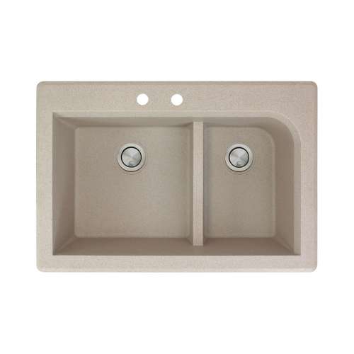 Transolid Radius 33in x 22in silQ Granite Drop-in Double Bowl Kitchen Sink with 2 CB Faucet Holes, In Café Latte
