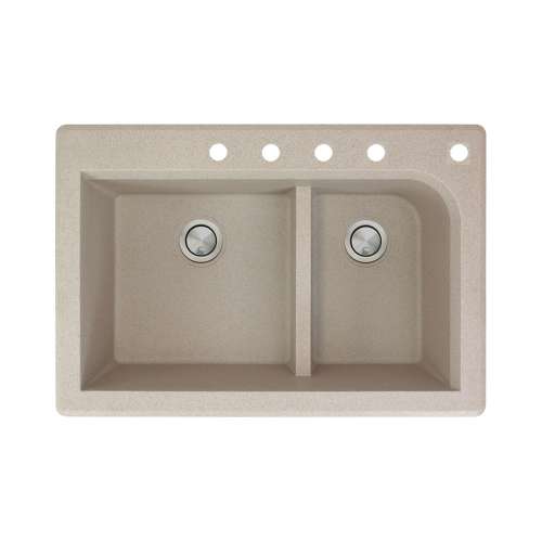 Transolid Radius 33in x 22in silQ Granite Drop-in Double Bowl Kitchen Sink with 5 CBDEF Faucet Holes, In Café Latte