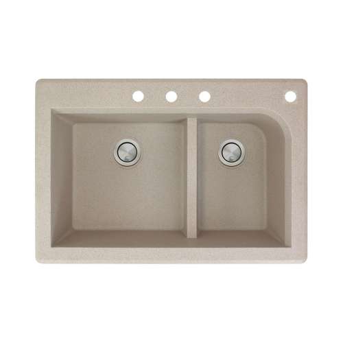Transolid Radius 33in x 22in silQ Granite Drop-in Double Bowl Kitchen Sink with 4 CBDF Faucet Holes, In Café Latte