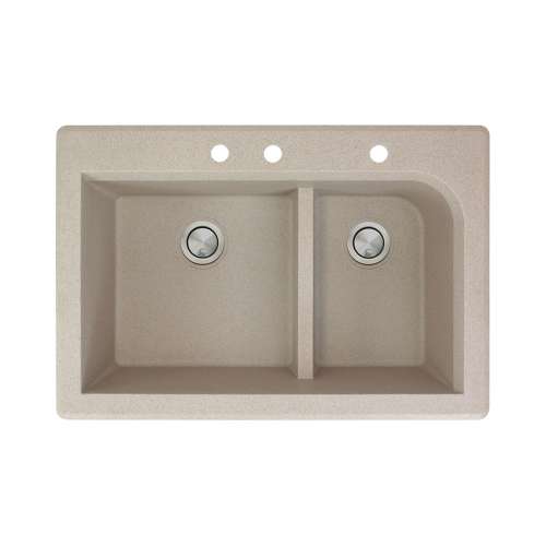 Transolid Radius 33in x 22in silQ Granite Drop-in Double Bowl Kitchen Sink with 3 CBE Faucet Holes, In Café Latte