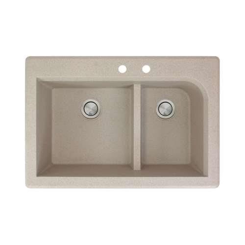 Transolid Radius 33in x 22in silQ Granite Drop-in Double Bowl Kitchen Sink with 2 CD Faucet Holes, In Café Latte