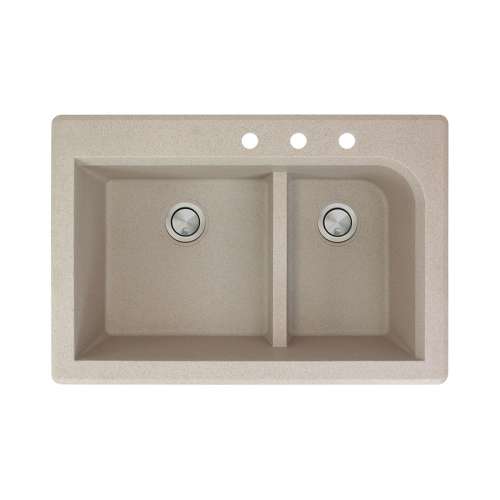 Transolid Radius 33in x 22in silQ Granite Drop-in Double Bowl Kitchen Sink with 3 CDE Faucet Holes, In Café Latte
