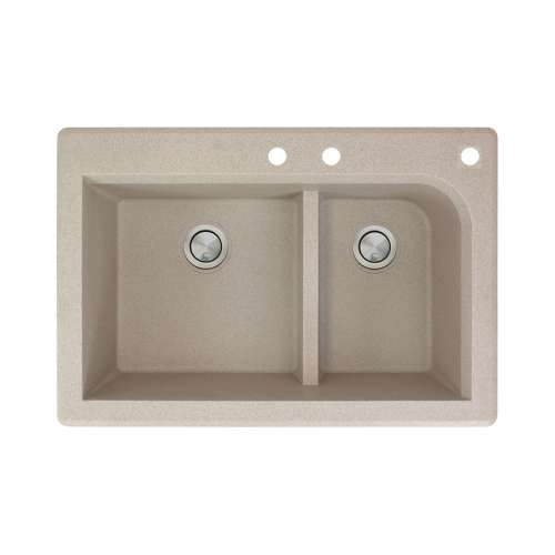 Transolid Radius 33in x 22in silQ Granite Drop-in Double Bowl Kitchen Sink with 3 CDF Faucet Holes, In Café Latte