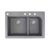 Transolid Radius 33in x 22in silQ Granite Drop-in Double Bowl Kitchen Sink with 4 CADE Faucet Holes, In Grey