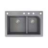 Transolid Radius 33in x 22in silQ Granite Drop-in Double Bowl Kitchen Sink with 5 CADEF Faucet Holes, In Grey