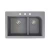 Transolid Radius 33in x 22in silQ Granite Drop-in Double Bowl Kitchen Sink with 3 CBD Faucet Holes, In Grey