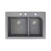 Transolid Radius 33in x 22in silQ Granite Drop-in Double Bowl Kitchen Sink with 3 CBE Faucet Holes, In Grey