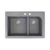 Transolid Radius 33in x 22in silQ Granite Drop-in Double Bowl Kitchen Sink with 2 CD Faucet Holes, In Grey