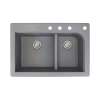 Transolid Radius 33in x 22in silQ Granite Drop-in Double Bowl Kitchen Sink with 4 CDEF Faucet Holes, In Grey