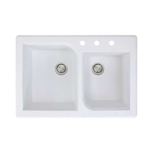 Transolid Radius 33in x 22in silQ Granite Drop-in Double Bowl Kitchen Sink with 3 ABC Faucet Holes, In White