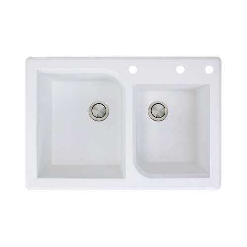 Transolid Radius 33in x 22in silQ Granite Drop-in Double Bowl Kitchen Sink with 3 ACD Faucet Holes, In White