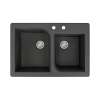 Transolid Radius 33in x 22in silQ Granite Drop-in Double Bowl Kitchen Sink with 2 AB Faucet Holes, In Black