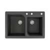 Transolid Radius 33in x 22in silQ Granite Drop-in Double Bowl Kitchen Sink with 3 ABD Faucet Holes, In Black