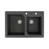 Transolid Radius 33in x 22in silQ Granite Drop-in Double Bowl Kitchen Sink with 2 AC Faucet Holes, In Black