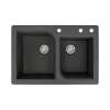 Transolid Radius 33in x 22in silQ Granite Drop-in Double Bowl Kitchen Sink with 3 ACD Faucet Holes, In Black