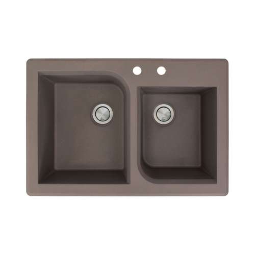 Transolid Radius 33in x 22in silQ Granite Drop-in Double Bowl Kitchen Sink with 2 AB Faucet Holes, In Espresso