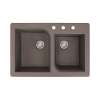Transolid Radius 33in x 22in silQ Granite Drop-in Double Bowl Kitchen Sink with 3 ABC Faucet Holes, In Espresso