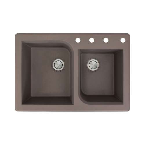 Transolid Radius 33in x 22in silQ Granite Drop-in Double Bowl Kitchen Sink with 4 ABCD Faucet Holes, In Espresso