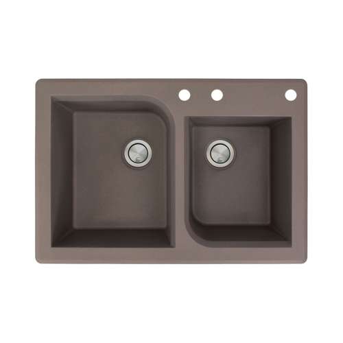 Transolid Radius 33in x 22in silQ Granite Drop-in Double Bowl Kitchen Sink with 3 ABD Faucet Holes, In Espresso