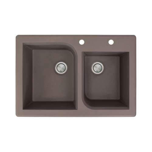 Transolid Radius 33in x 22in silQ Granite Drop-in Double Bowl Kitchen Sink with 2 AC Faucet Holes, In Espresso